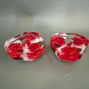 Vintage Pair Bircraft Lucite Candle Holders- Hand Carved Roses